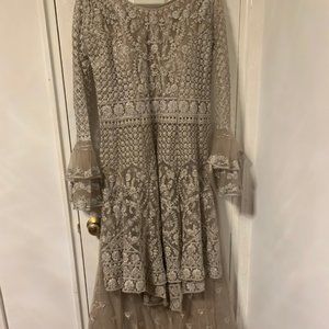 Plus Size Net Gray and Silver Sharara with Skirt